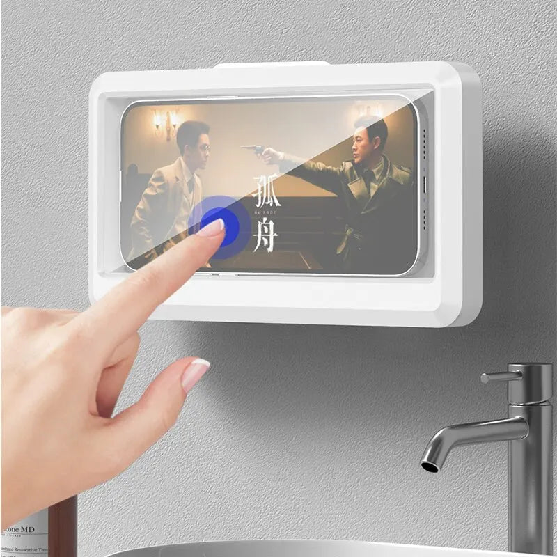 Waterproof touchscreen phone holder for shower