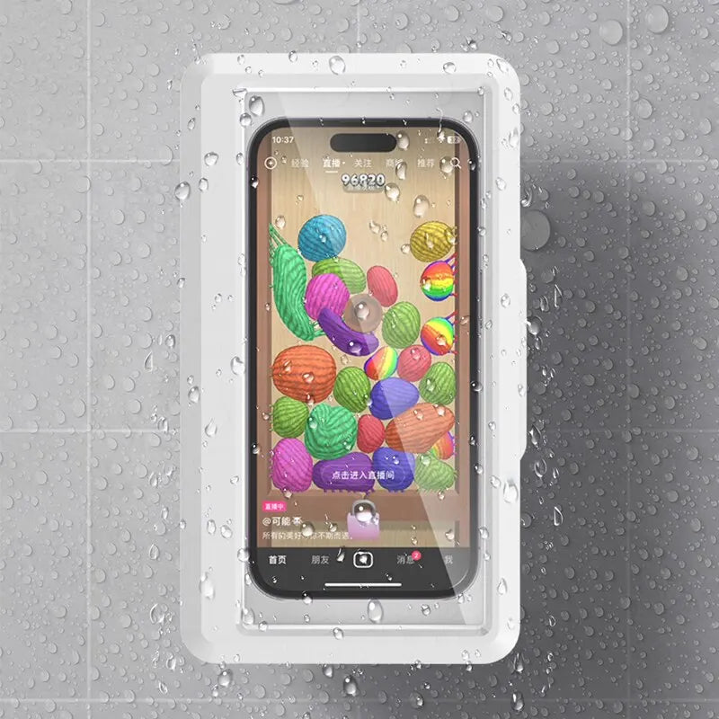 Waterproof touchscreen phone holder for shower